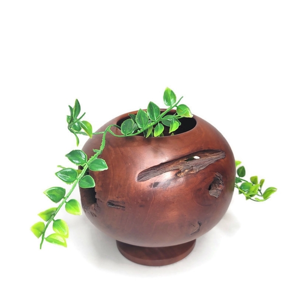 Burl bowl hollow vessel on pedestal with holes - Picture 2 of 15